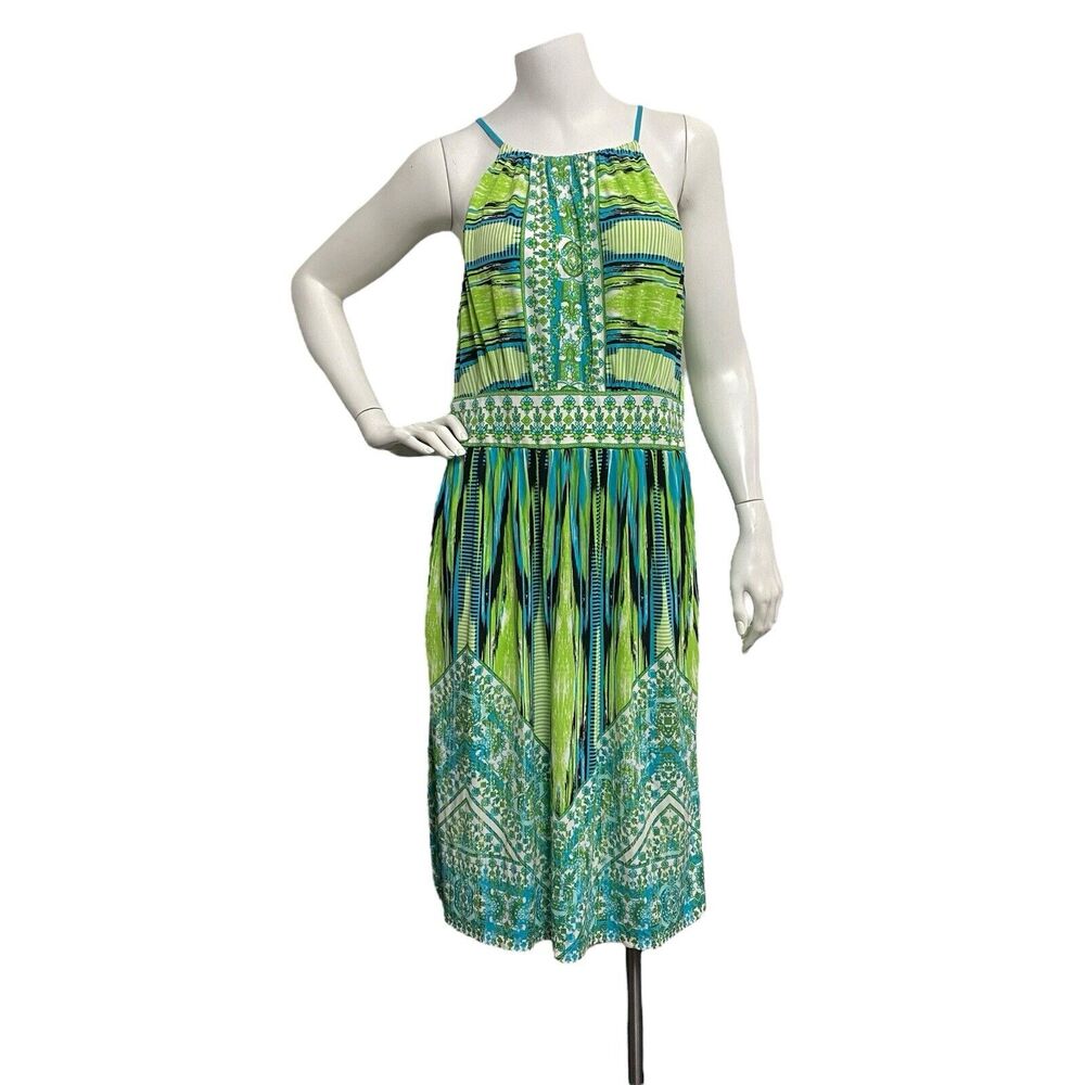 London Times Womens Dress Halter Keyhole Sleeveless A Line Size 10 Floral Green